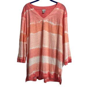 CHICOS Top‎ Women’s Tie Dye L Pullover Calypso Coral Beach Vacation Cruise NEW